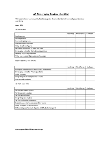 CIE AS Geography Review Checklist