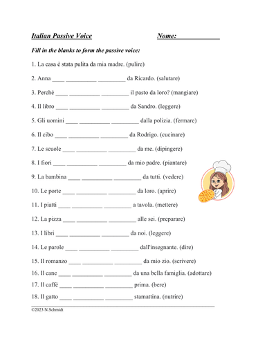 Italian Passive Voice Worksheet: La voce passiva en Italiano