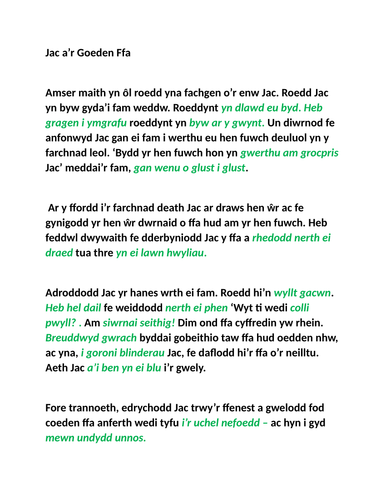 Cymraeg Iaith Gyntaf Blwyddyn 5 a 6 Dysgu Idiomau: Jac a'r Goeden Ffa