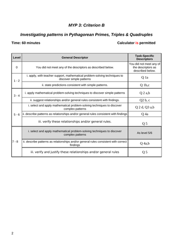 MYP 3 Criterion B: Investigating Pythagorean Primes, Triples and Quadruples