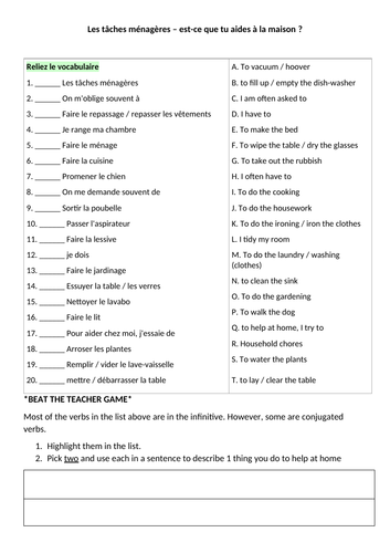 Household chores worksheets