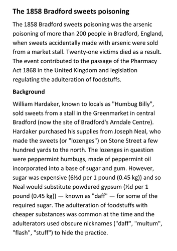 The 1858 Bradford sweets poisoning Handout