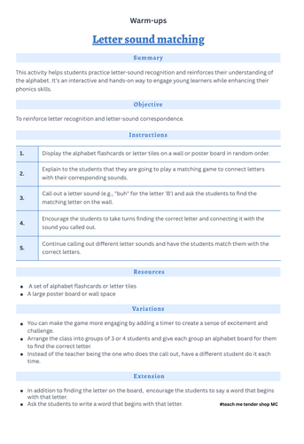 Starter_Letter Sound Matching- Warm up activity