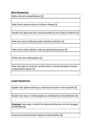 IGCSE Geography - Fragile Environments Revision Questions