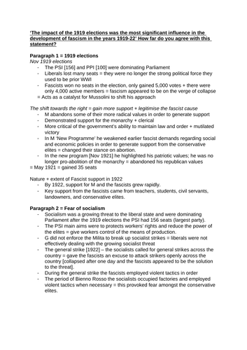 Fascist Italy History A Level Essay Plans