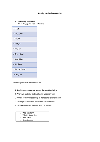 ESL GCSE Family and relationships