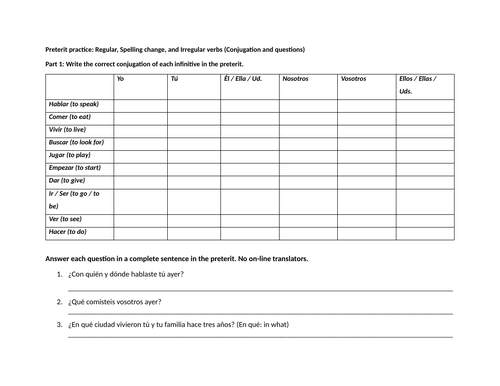 Preterit practice: Regular, Spelling change, and Irregular verbs