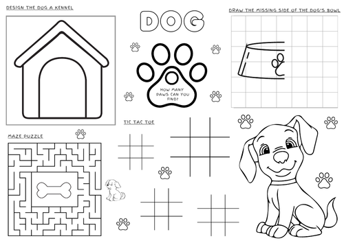 Dog Activity Game Drawing Worksheet Time Filler Primary School