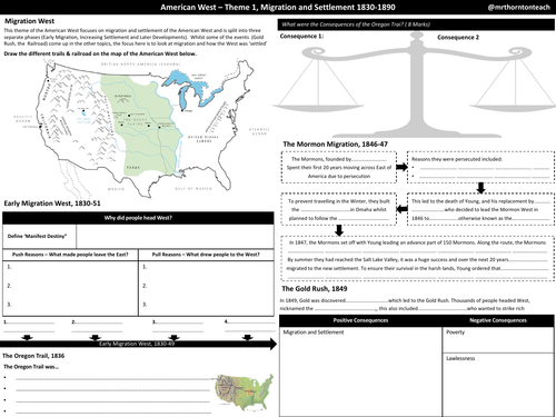 Edexcel American West, Migration & Settlement Revision A3 Activity