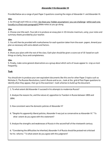Alexander II and III essays for IBDP / A Level students