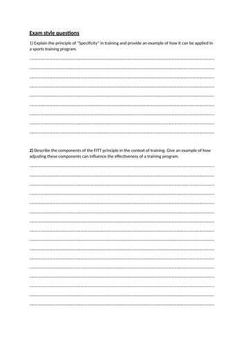Principles of training exam style questions IGCSE PE Physical Education