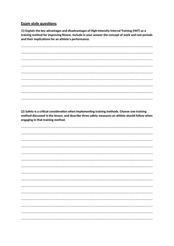 Methods of training lesson IGCSE PE Physical Education