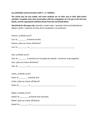 Las actividades extracurriculares with ir + a + infinitive