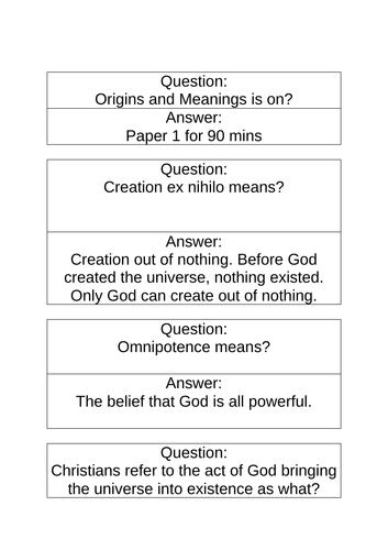Religious Education WJEC EDUQAS Paper 1 Flash Cards - Origins & Meanings