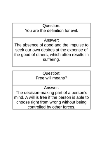 Religious Education WJEC EDUQAS Paper 1 Flash Cards - Good & Evil