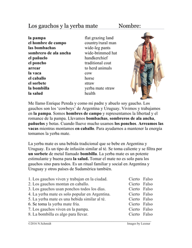 Los gauchos y la yerba mate Lectura y Cultura - Gauchos Spanish Reading