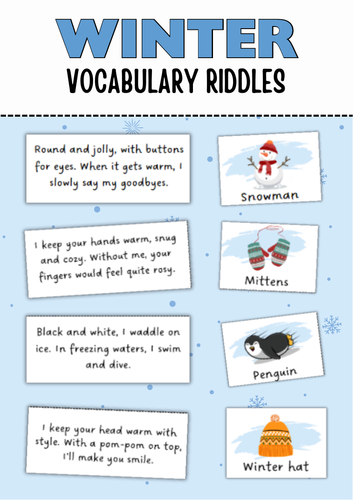 Winter vocabulary riddles.