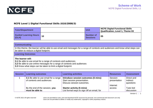 Digital Functional Skills L1 Schemes of Work