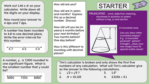 GoStartMaths Starter - Truncated numbers GCSE Grade 4/5