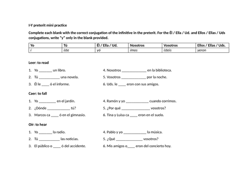 I-Y preterit verbs mini practice