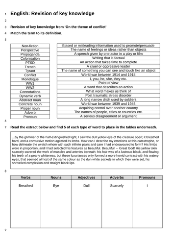 English homework / revision Language focus - understanding, analysing, grammar 9 pages of activities
