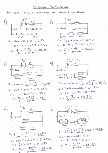 Internal Resistance Calculation WS