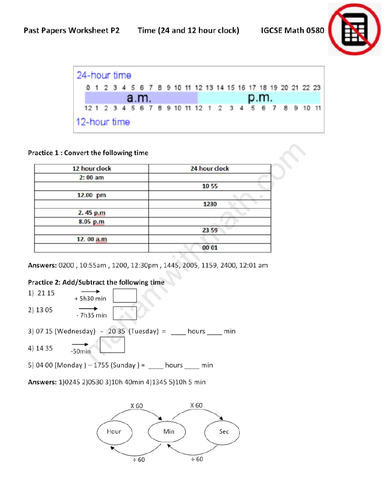 Time : IGCSE Mathematics 0580 Past Papers Worksheet