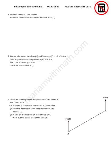 Map Scales and Construction and Scale Drawing : IGCSE Mathematics 0580 Past Papers Worksheet