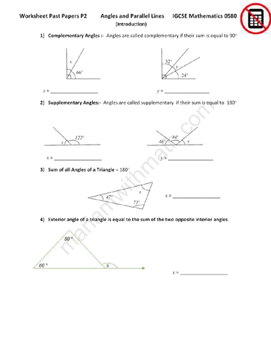 Angle Properties : IGCSE Mathematics 0580 Past Papers Worksheet