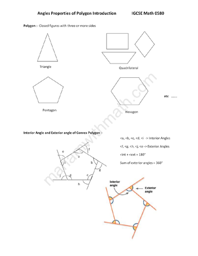 Regular and Irregular Polygon : IGCSE Mathematics 0580 Past Papers Worksheet