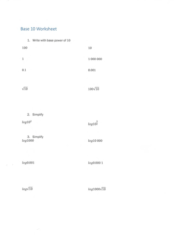 Base 10 Worksheet