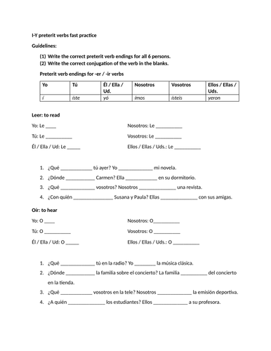 I-Y preterit verbs fast practice