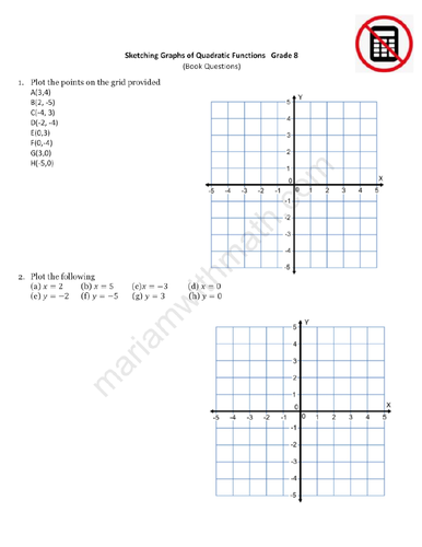 Plotting Graphs of Quadratic Equations  : IGCSE Mathematics 0580 Past Papers Worksheet