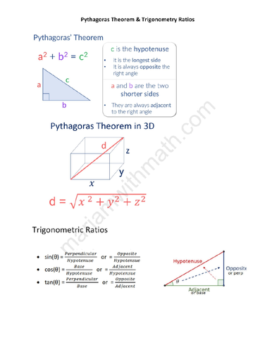 Pythagoras Theorem and Trigonometric Ratios  : IGCSE Mathematics 0580 Past Papers Worksheet