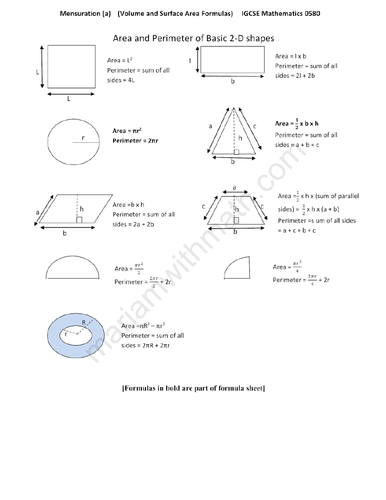 Volume and Surface Area  : IGCSE Mathematics 0580 Past Papers Worksheet