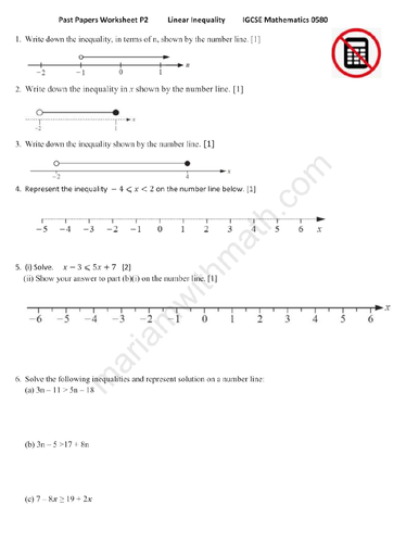 Linear Inequalities  : IGCSE Mathematics 0580 Past Papers Worksheet