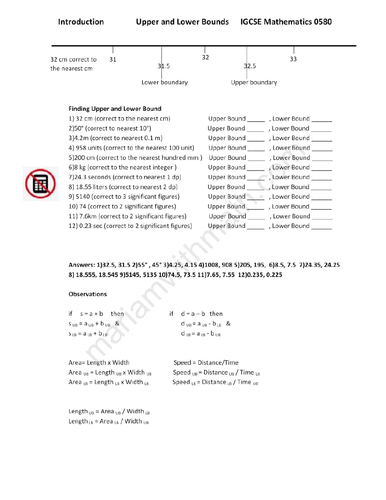 Upper and Lowe Bound : IGCSE Mathematics 0580 Past Papers Worksheet