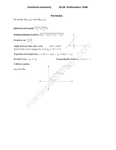 Coordinate Geometry  : IGCSE Mathematics 0580 Past Papers Worksheet
