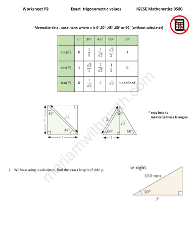 Trigonometry : IGCSE Mathematics 0580 Past Papers Worksheet
