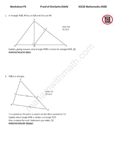 Similarity (Area, Volume , Mass) : IGCSE Mathematics 0580 Past Papers Worksheet