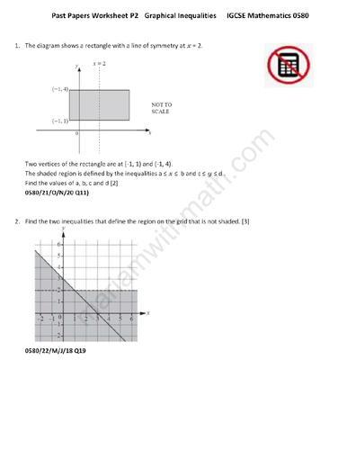 Graphical Inequalities  : IGCSE Mathematics 0580 Past Papers Worksheet
