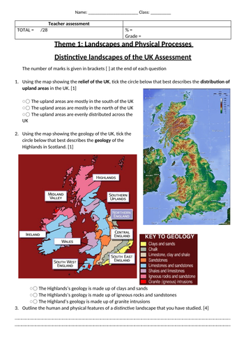 WJEC GCSE Theme 1: L10/11: Landscapes and Physical Processes – Landscapes and Landforms assessment