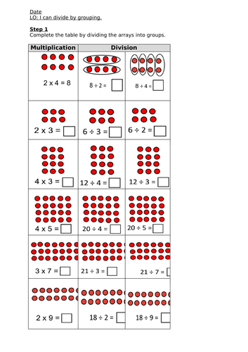Division By Grouping With Arrays Worksheet