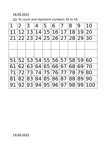 Represent numbers 30 to 50 | Teaching Resources