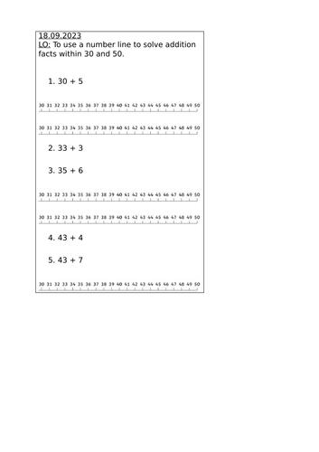 Number line addition facts