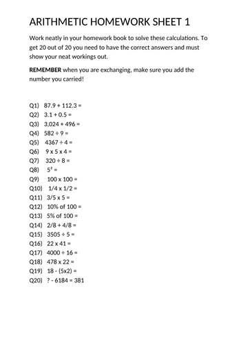 Arithmetic Homework Bundle