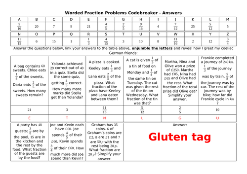 Worded Fractions Problems Codebreaker