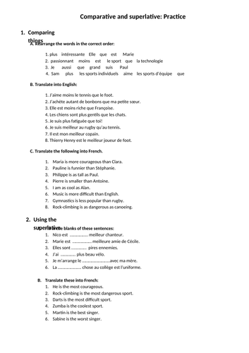 The comparative and superlative in French- la forme comparative et le superlatif