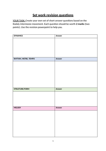 AQA GCSE AOS4 Kodaly Intermezzo revision resource