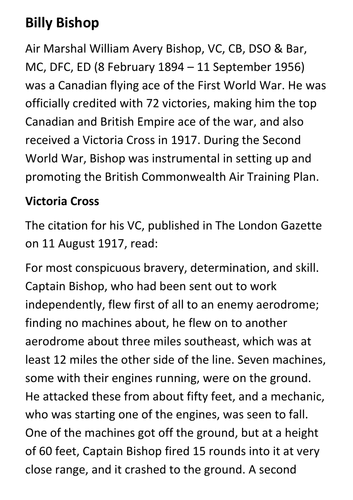 Billy Bishop Handout